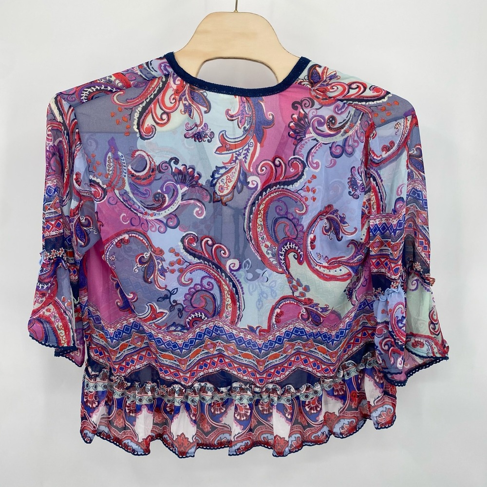 Easel Los Angeles Small Paisley Kimono Cardigan Blue Purple Red Tassels Boho - Picture 2 of 10